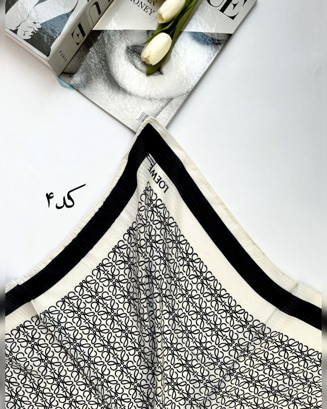 مینی اسکارف نخی میکس سفید مشکی کد ۱۴۶۰